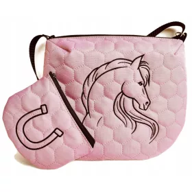 Dječja torba s konjem crna, ružičasti tonovi