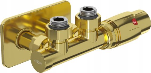 Kutni termostatski set Mexen G00 s poklopcem Duplex DN50 zlatni