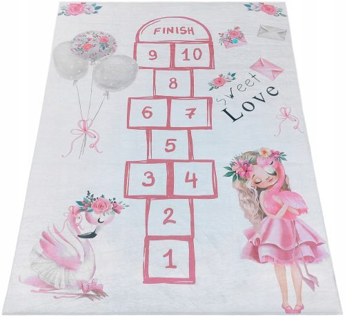 DYWAN 120x180 GRA W KLASY JASNO ROZA ANTYPOSLIZGOWY DLA DZIECI