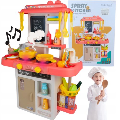 Dječja Kuhinja Deluxe 63 cm, S Slavinom, Parnim Plamenicima + Dodacima Za Hranu