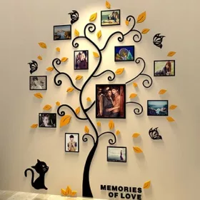   Naljepnice za zid s okvirima za fotografije Drvo žuto lišće L
