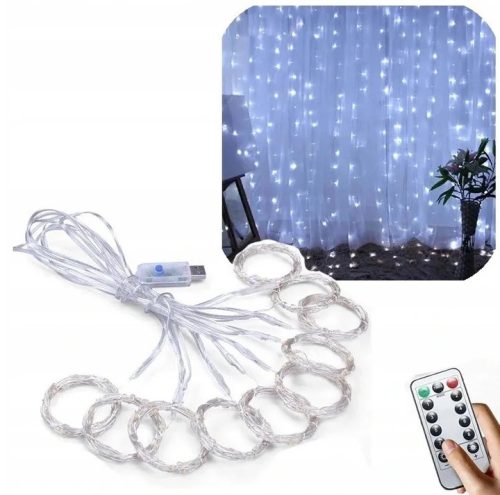 LED SVJETLOSNA ZAVJESA 300 LED Girlanda Lampice 2X2m USB Bijela Hladna