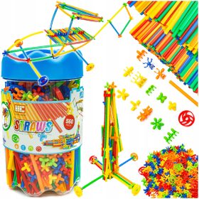    KREATIVNI SET SLAMČICA Construction Blocks Tubes Sticks Bucket 560 kom