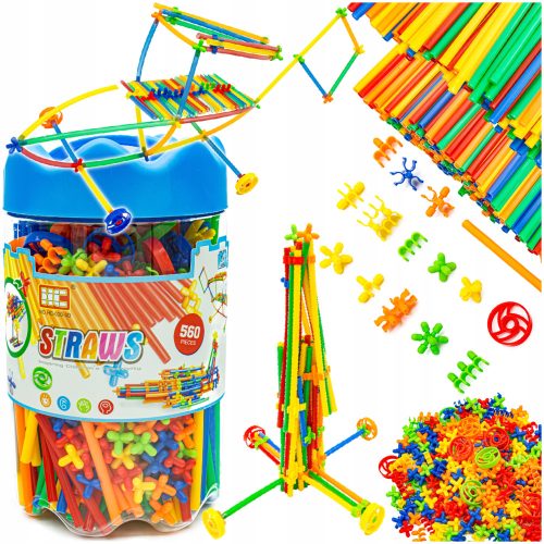  KREATIVNI SET SLAMČICA Construction Blocks Tubes Sticks Bucket 560 kom
