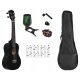 Drveno sopransko ukulele Rainbow Crni Mat - Set - Promo