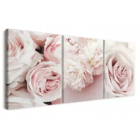   Moderni cvjetni triptih, svijetle ruže, plavo lišće, zlato, 90x180