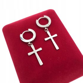    MUŠKE NAUŠNICE SREBRNI KRIŽ, KIRURŠKI NEHRĐAJUĆI ČELIK 316L