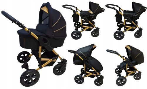 X-Trall Luksuzna Dječja Kolica Crna i Zlatna 3u1 s ISOFIX Sjedalom