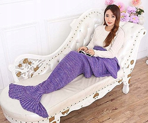 Elite akrilni pokrivač sa repom sirene 70 cm x 150 cm ljubičaste nijanse