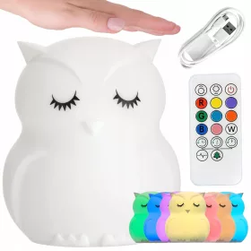   Bijela noćna lampa za djecu LED RGB Silikon Daljinski USB baterije