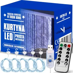   SVJETLEĆA ZAVJESA 200 LED HLADNO 3x2m USB BOŽIĆNO DRVCE GIRLANDA DALJINSKI