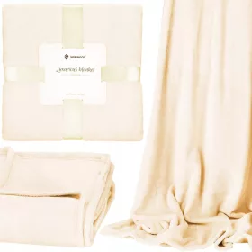   Springos Deluxe Polyester Blanket 220 cm x 200 cm Cream Color