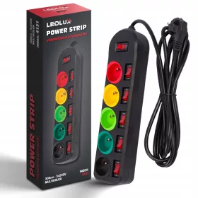 Led-lux trakasti produžni kabel 3 m, 5 kom utičnica, crni