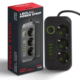 Led-lux strip produžni kabel 2 m, 3 kom utičnice, crni