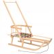 Wooden sled with backrest, pusher, and rope