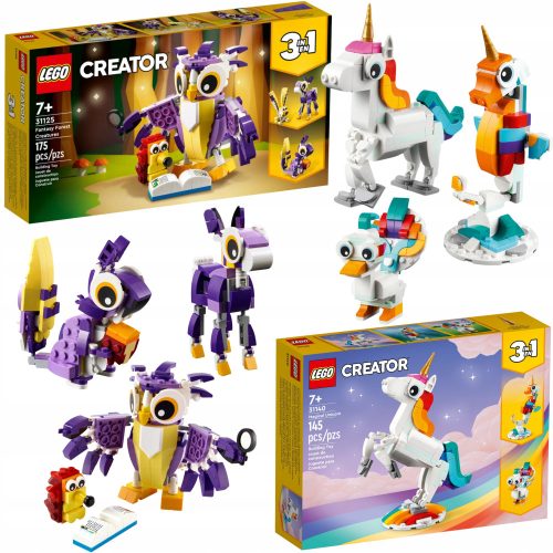  LEGO Creator 3 u 1 31125 Fantastična šumska stvorenja + LEGO Creator 3 u 1 31140 Čarobni jednorog