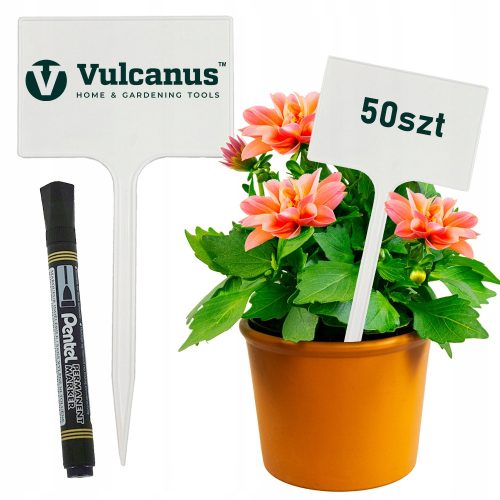 Tablice za označavanje Vulcanus | Set od 50 bijelih pločica 7x10 cm s nožicama 15 cm + marker. Višenamjenske etikete za označavanje rabata, donica i skrzatova. Otporne na vremenske uvjete, idealne za 