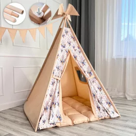   Kenijev dječji wigwam šator, TIPI teepee lovci Preklopni Wigwam Bež + Debeli podmetač