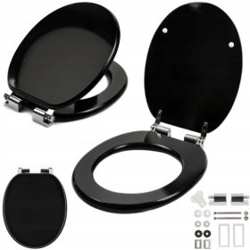 Drvena WC daska, crna, MDF sporo zatvaranje