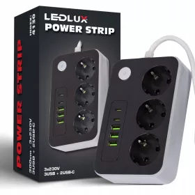 Led-lux trakasti produžni kabel 3 m, 3 kom utičnice, crni