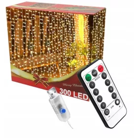   LED SVJETLA 3x3 Božićni Prozor Svjetleća Zavjesa Toplo Bijela USB + Daljinski Upravljač
