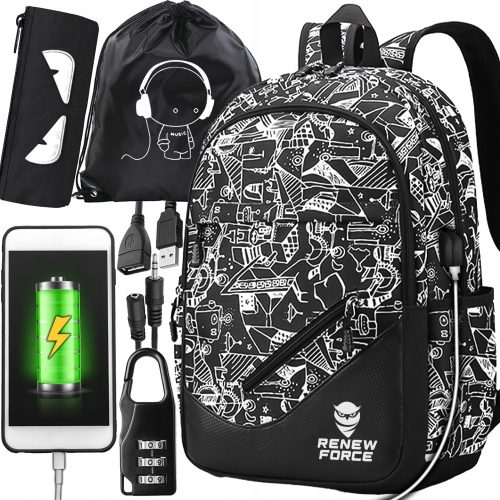 Ruksak za školu Renew Force s više odjeljaka, crni, 35L