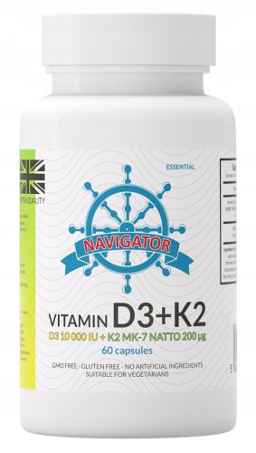 Navigator Vitamin D3 10000 IU + Vitamin K2 MK-7 200 μg 60 kapsula za jačanje kostiju i imunitet