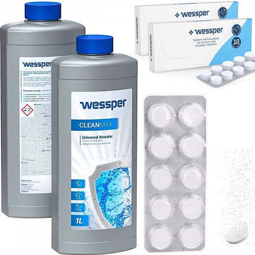  Wessper Cleanmax 1 L sredstvo za uklanjanje kamenca + tablete za odmašćivanje za Wessper CleanOil WES078 espresso aparat 10 x 2 g