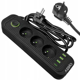 APPIO DLED strip produžni kabel 2 m, 3 kom utičnice, crni