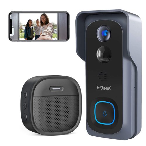 BEŽIČNO ZVONO KAMERA VIDEO INTERFON WIFI 2K 3MP 1296P IP65 Crna