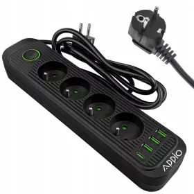 APPIO DLED strip produžni kabel 2 m, 4 kom utičnice, crni