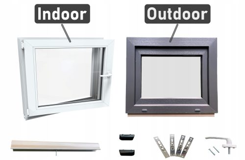 Prozor Antracit PVC lijevi 60x40 set s prozorskom daskom 600x400