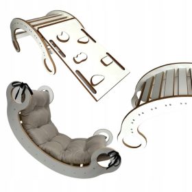   Drevena Montessori ljuljačka s uključenim jastukom i toboganom - edukativna i zabavna igračka za vaše dijete. Ova multifunkcionalna ljuljačka može poslužiti kao prostor za igru, relaksaciju ili aktivn