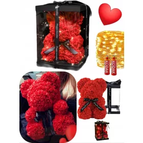   MEDVJED S RUŽAMA LED crveni 25 cm + POKLON Kutija cvijeća Dekoracija za Valentinovo
