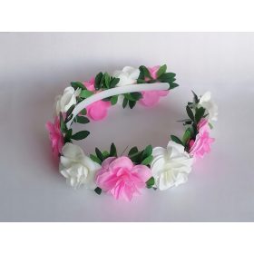    Nježna traka za glavu, bijeli i ružičasti vjenčić, male ružice i ružice