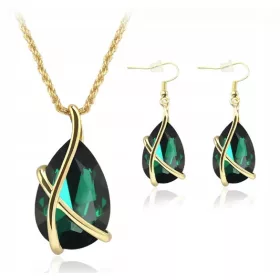   Elegantni Set Zelene Teardrop Naušnice i Ogrlica za Valentinovo i Vjenčanje