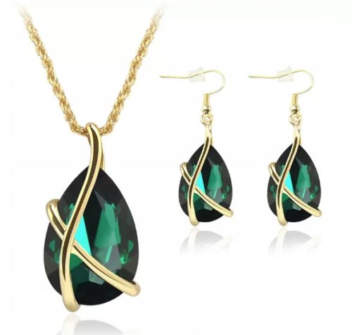 Elegantni Set Zelene Teardrop Naušnice i Ogrlica za Valentinovo i Vjenčanje