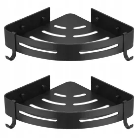   KUTNA VISEĆA POLICA ZA TUŠ, 2X CRNA, ZA KUPAONICU SA KUKAMA