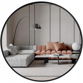   ELEGANTNO OKRUGLO ZIDNO OGLEDALO S CRNIM METALNIM OKVIROM 50 CM ZA KUPAONICU, DNEVNI BORAVAK, URED I POTKROVLJE