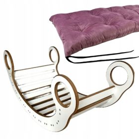 Drvena Montessori klackalica sa ružičastim jastukom