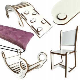   Dječja Montessori drvena klackalica + Zježđalica + Penjaliča + Ružičasta jastuk + Stol + Stolica