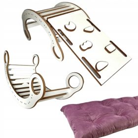   Dječja drvena Montessori ljuljačka + Rose jastuk + Zid + Tobogan