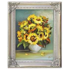   Ručno oslikani uljni slikovni prikaz cvjetnog buketa suncokreta dimenzija 40x50