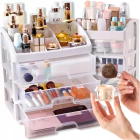 KUTIJA ZA ORGANIZACIJU KOZMETIKE XXL SA 3 LADICE ZA NAKIT