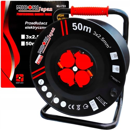 Produžni kabel u kolutu, vrt 50 m, 4 utičnice, crni