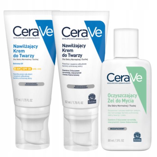CeraVe Set za njegu normalne i suhe kože s kremama i gelom za čišćenje