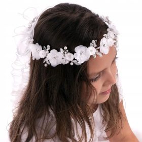   Bijeli vijenac za prvu pričest s kristalima i perlicama, tradicionalni komunijalni ukras