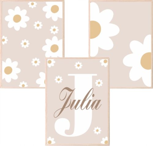 Set od 3 A3 postera BOHO Daisies Baby name Razne boje HIT