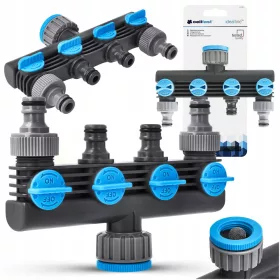  Razdjelnik za vodu Cellfast IDEAL™ 4-STRANI | Poczwórny Gwint, ABS materijal, G3/4" i G1" | Regulacija svakog izlaza, 4 ventila, jednostavno povezivanje s različitim crijevima, brtvljenje bez curenja,