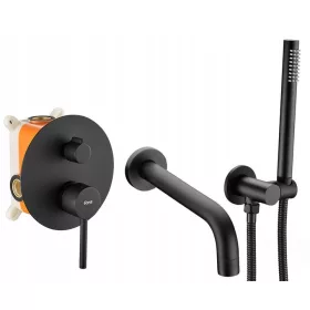   Rea jednoručna zidna slavina za kadu LUNGO BLACK PODŽBURNI BATH SET crna